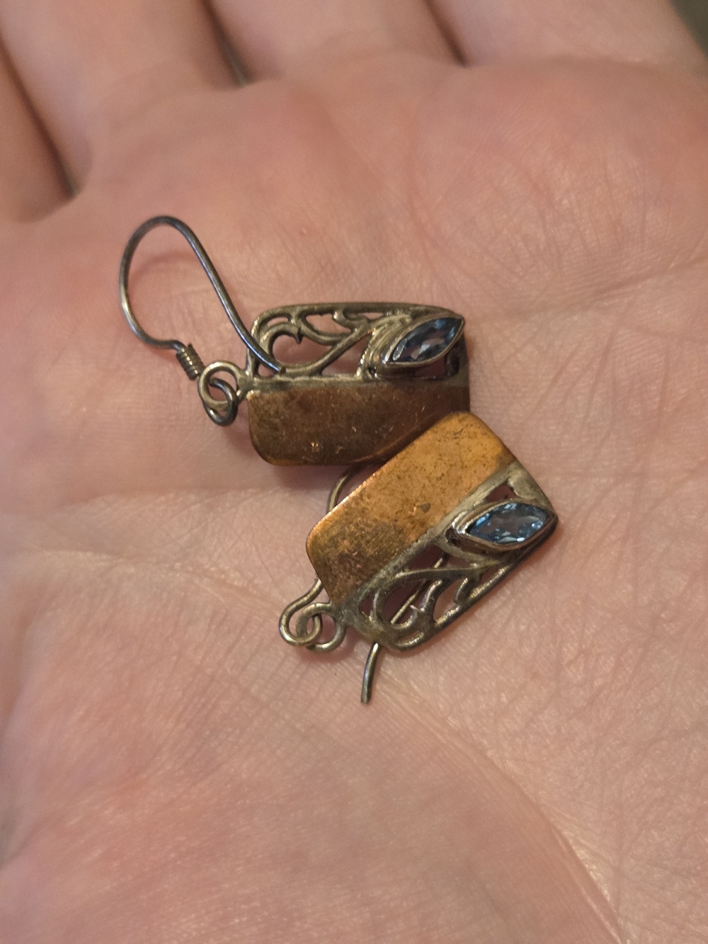 Handcrafted Copper and Blue Crystal Drop Earrings - Unbranded